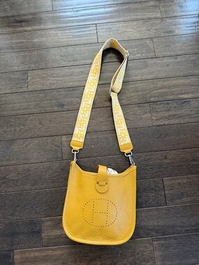 Yellow Leather Crossbody Leather Bag with Adjustable Strap